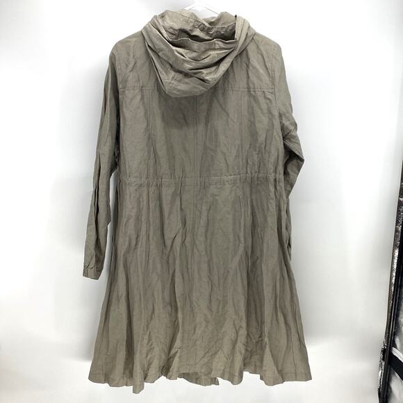 Eileen Fisher nylon metallic A-line hooded jacket light green oversized size S - Picture 2 of 12